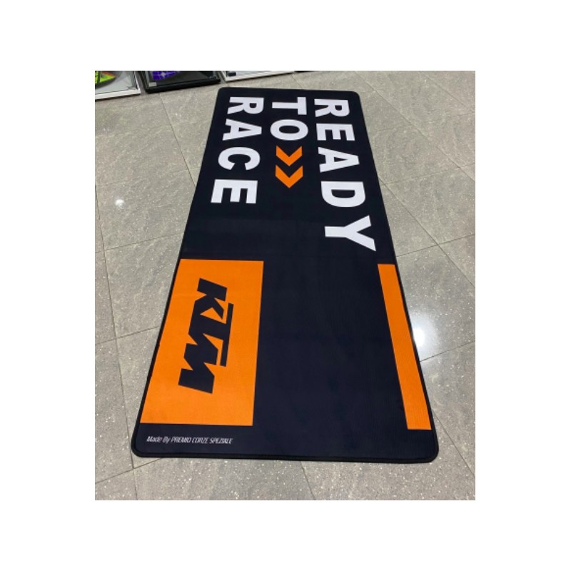 Tapis environnemental Moto ADVENTURE READY orange (idéal KTM) pour garage,  atelier, paddock ou showroom - Tech2Roo